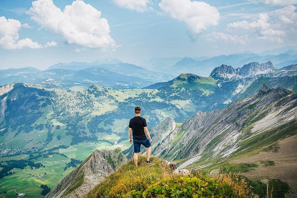Man hiking in Lauterbrunnen mountains